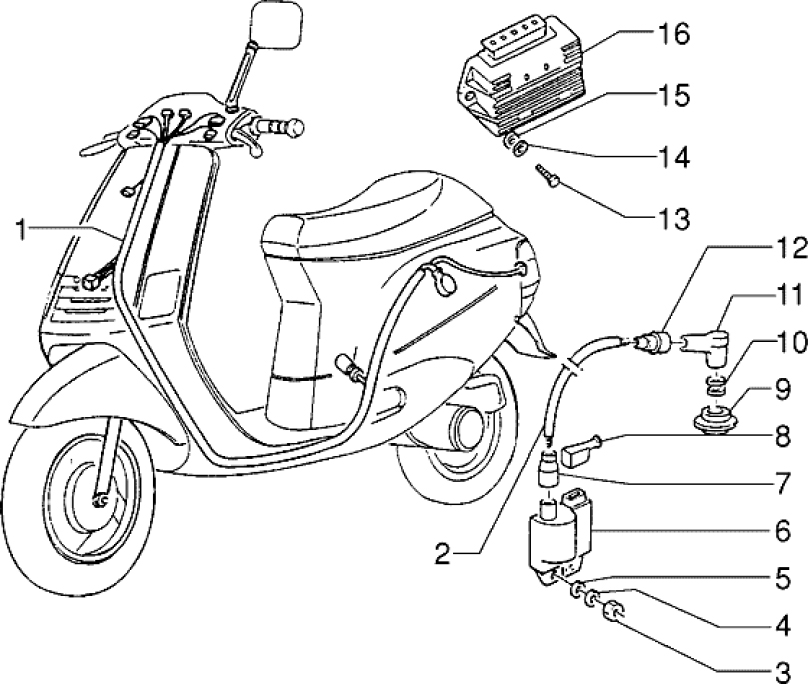 T36 Elektroinstalace, regulátor, zapalovací svíčka - Gilera Easy Moving 50ccm 2T AC (SSP2T0001001...)