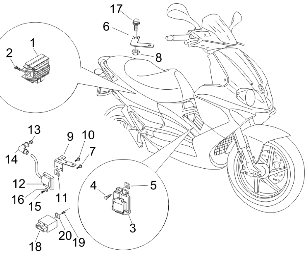 6.06 Regulátor napětí, zapalovací cívka a kabel - Gilera Runner 125 "SC" VX 4T 2006 UK (ZAPM46300)