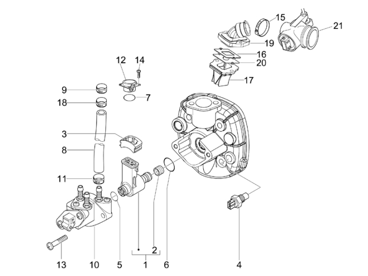 1.36 Škrtící klapka, vstřikovač - Gilera Runner 50 PureJet SC 2005 UK (ZAPC46200)