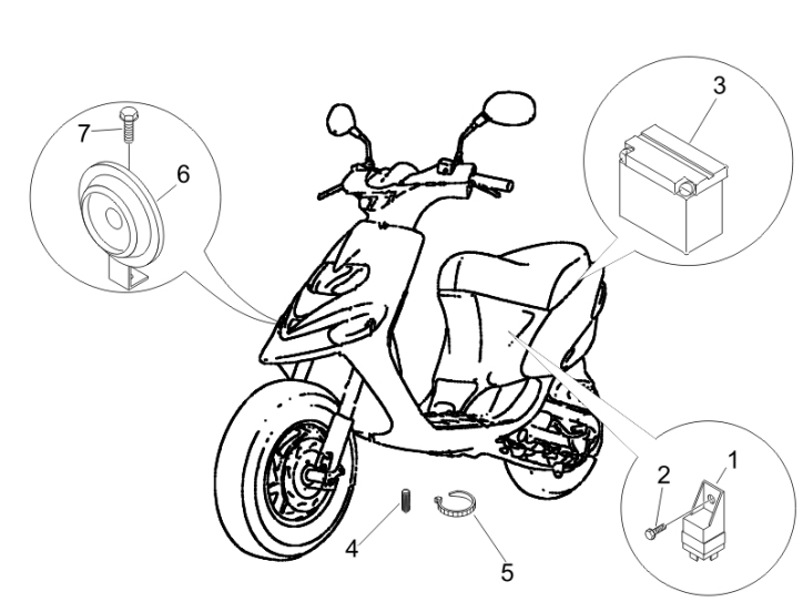 6.05 Baterie, houkačka, relé - Gilera Stalker 50 2T Speciální edice 2007-2008 (ZAPC40100)