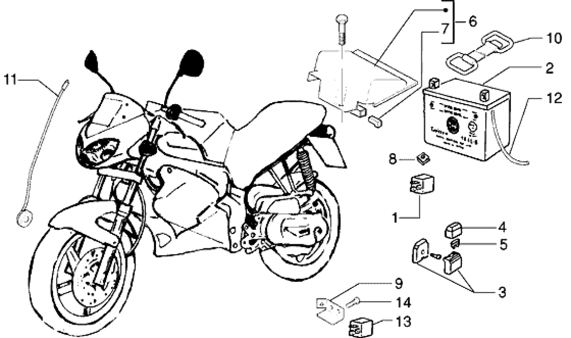 T44 Náhon tachometru, baterie, pojistky - Gilera DNA 125ccm 4T LC do 2005 (ZAPM26000...)