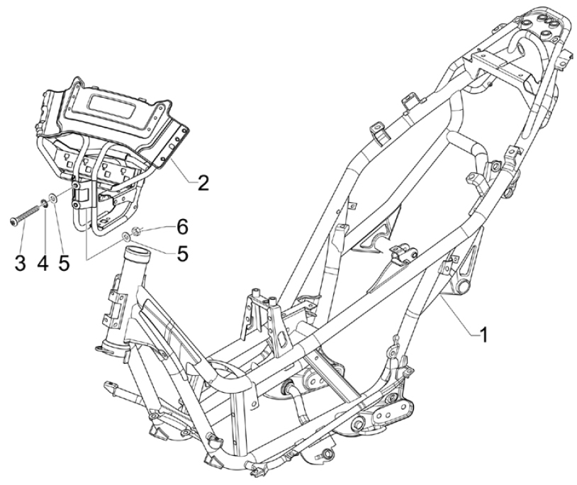 2.01 Rám, stupačky - Gilera Nexus 300ie 4T LC 2009-2011 (ZAPM35600)