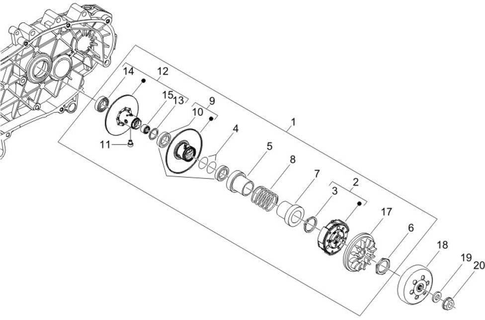 1.14 Zadní řemenice se spojkou - Gilera Runner 125 VX 4T 2006-2007 UK (ZAPM46300)