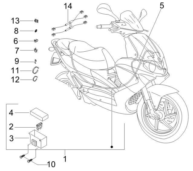 6.08 Elektroinstalace, pojistky - Gilera Runner 200 VXR 4T LC 2006 UK (ZAPM46400)