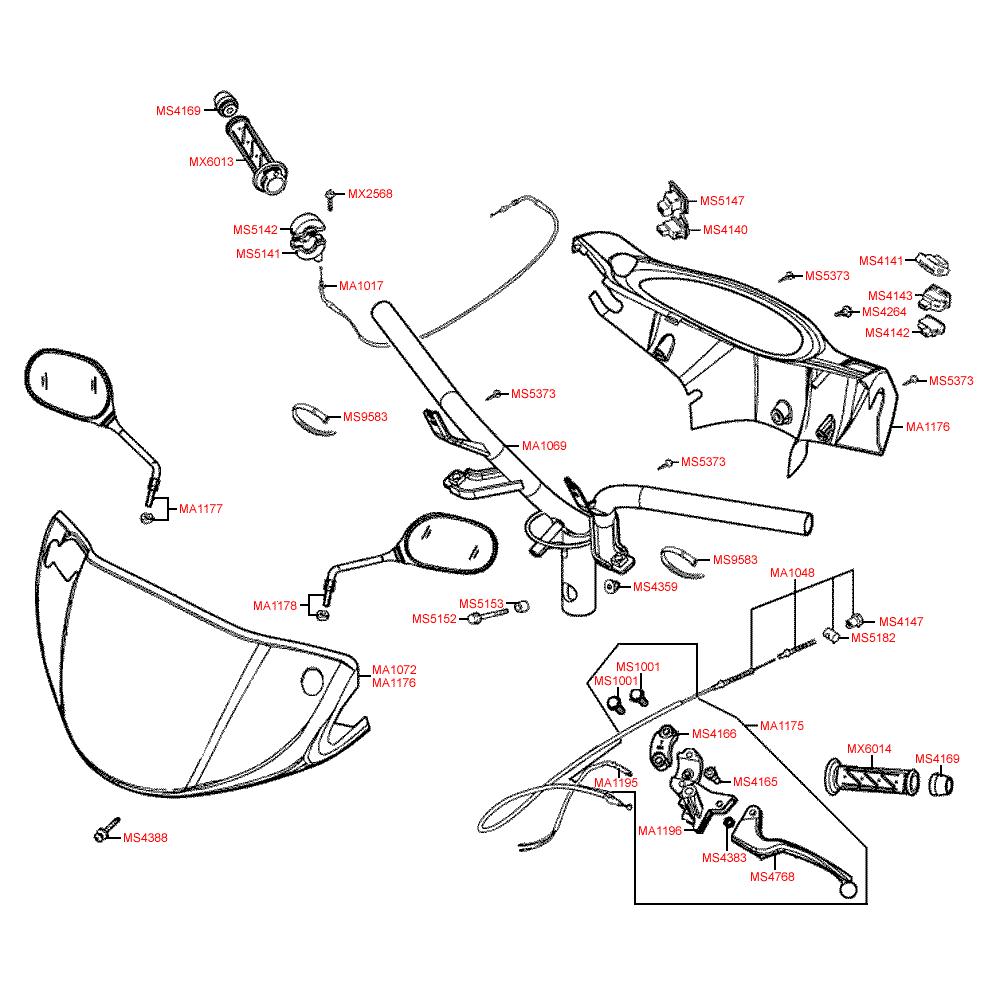 F03 Gripy / Zrcátka / Řidítka / Přední kapotáž - Kymco Movie XL 125