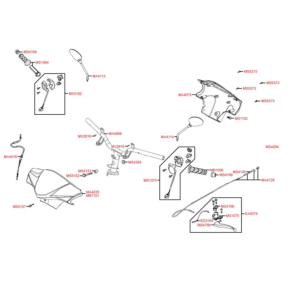 F03 Gripy / zrcátka / řídítka / kapotáž řídítek - Kymco Agility 50 One 4T / Agility 50 MMC 4T