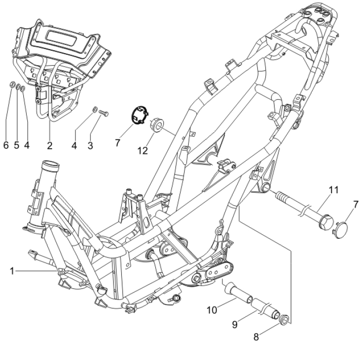 2.01 Rám, stupačky - Gilera Nexus 500 SP 4T LC 2006-2007 (ZAPM35200)