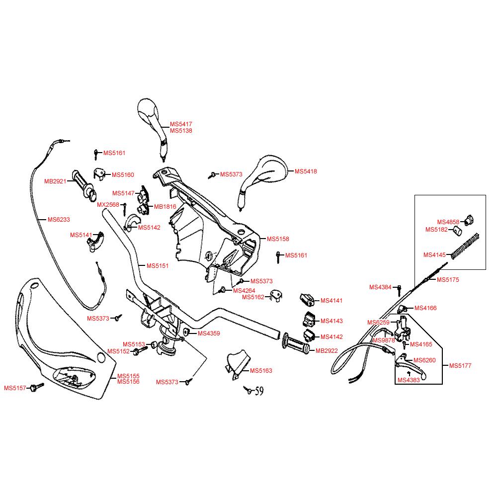 F03 Řidítka, zrcátka, ovládání a kapotáž - Kymco Heroism 125/150