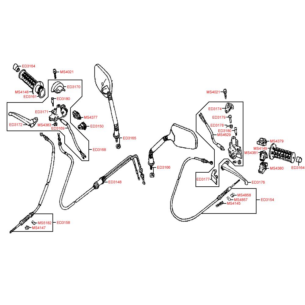 F03 Gripy, zrcátka, řidítka a ovládání - Kymco DJ 50 SA10AA