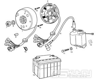 T10 Magneto dobíjení, zapalovací cívka, baterie - Gilera RCR Enduro 50ccm EBS (1998 - 2005)