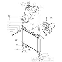 T20 Nádobka chladiče a chladič - Gilera Nexus 500ccm 4T LC do roku 2005 (ZAPM35200... , ZAPM3510...)