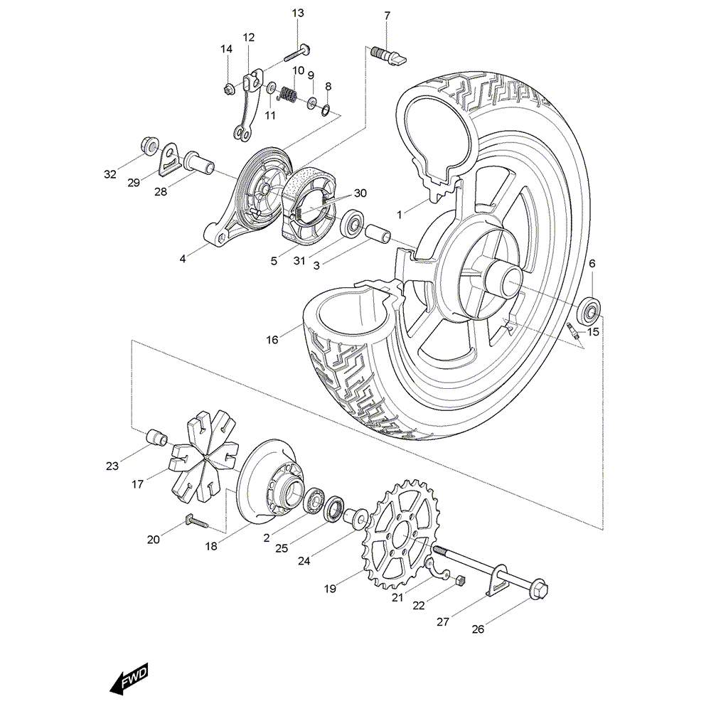FIG47 Zadní kolo / Brzda - Hyosung GV 125M C Aquila