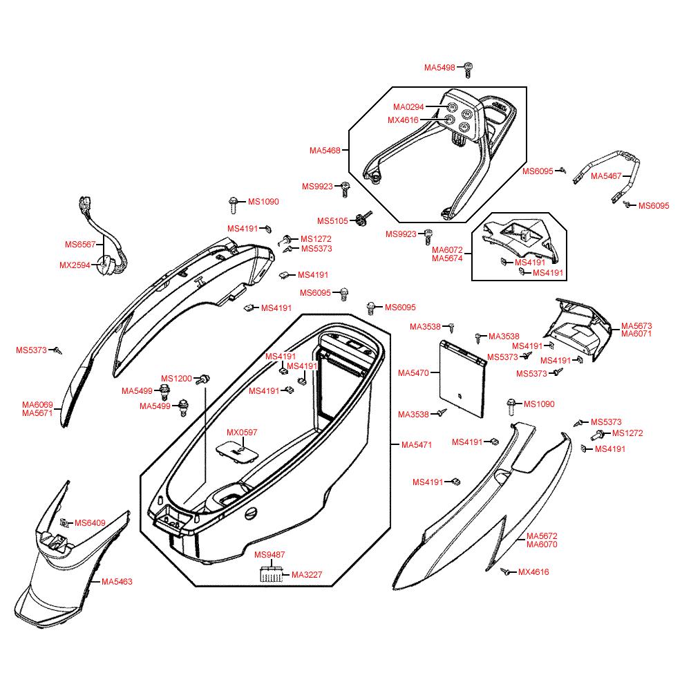 F12 Úložný prostor pro přilbu / Zadní kapotáž - Kymco Yager GT 200i