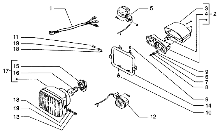 T36 Přední a zadní světlo, elektroinstalace - Gilera RK 50 (VTBC 08000 0001001)