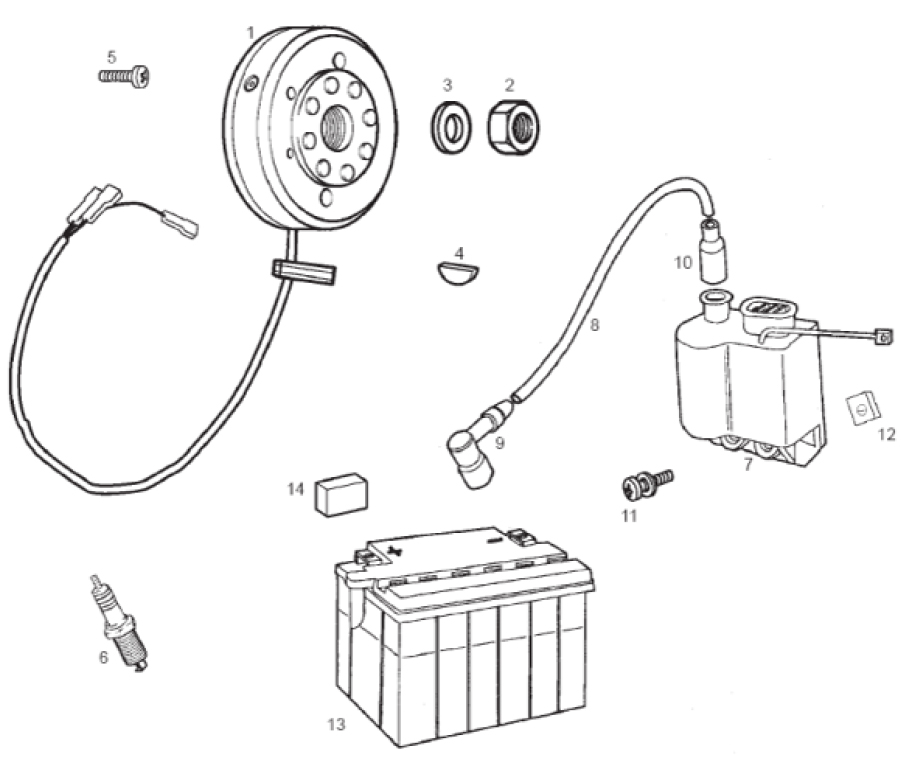 65.22 Magneto dobíjení, zapalovací cívka, baterie - Gilera RCR 50 od roku 2013, D50B0