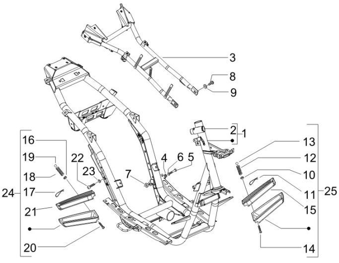 2.01 Rám, stupačky - Gilera Runner 50 SP 2010-2012 (ZAPC46100, ZAPC46300, ZAPC4610001)