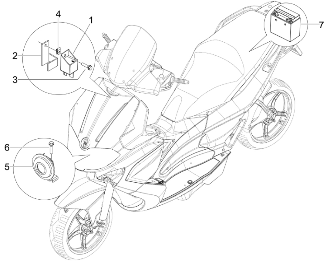 6.05 Baterie, houkačka, relé - Gilera Runner 200 ST 4T LC 2008-2011 (ZAPM46401)