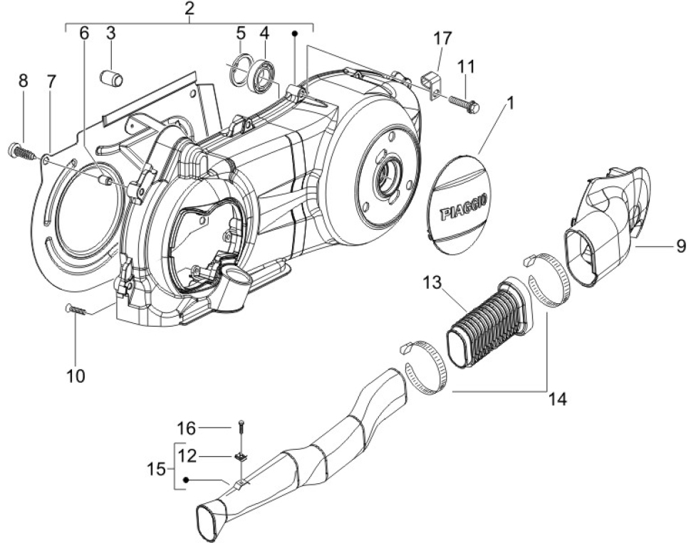 1.15 Kryt variátoru, přívod vzduchu pro variátor - Gilera Runner 125 VX 4T 2006-2007 UK (ZAPM46300)