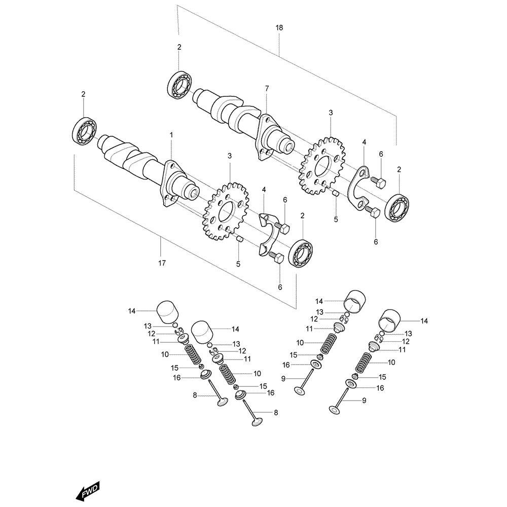 FIG08h Vačková hřídel / Ventily zadní - Hyosung GV 125M C Aquila