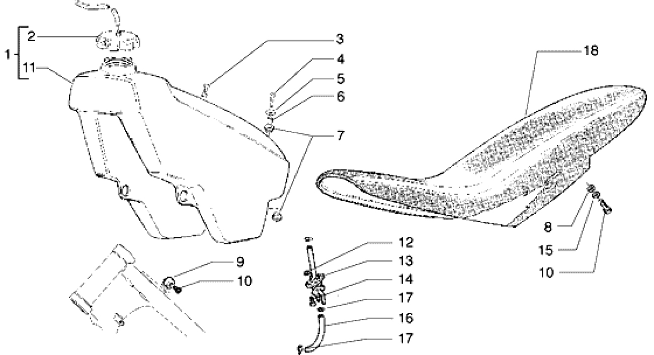 T20 Palivová nádrž, sedačka - Gilera Zulu 50 EBS do roku 2005 (VTBC33300...)