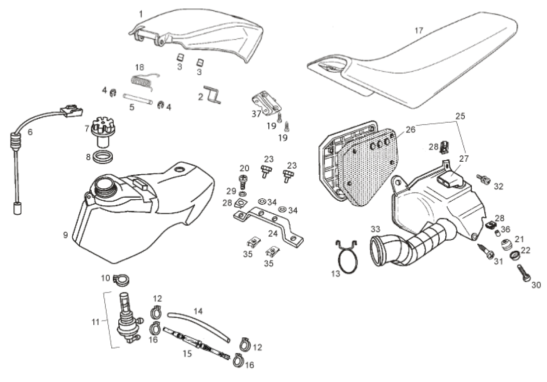 66.04 Palivová nádrž, vzduchový filtr, sedačka - Gilera RCR 50 od roku 2011, D50B0 (ZAPABA01)