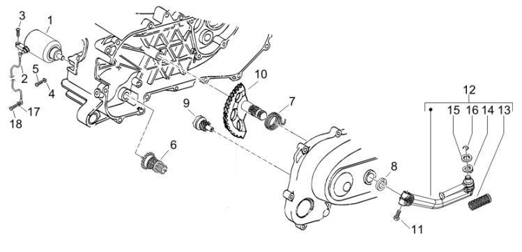 1.20 Elektrický startér motoru, nakopávací páka - Gilera Runner 50 SP 2005-2006 (ZAPC46100)