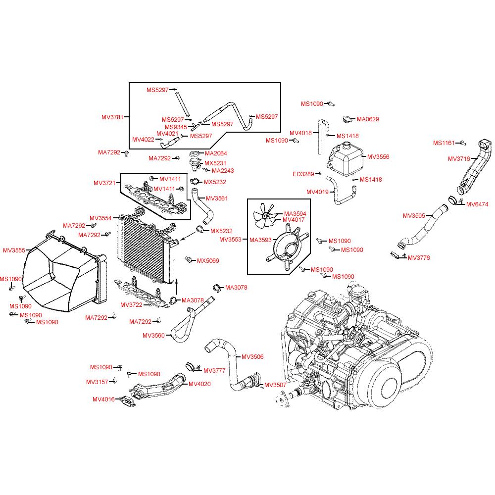 F21 Chladicí systém / vzduchové hadice variátoru - Kymco MXU 500 4WD