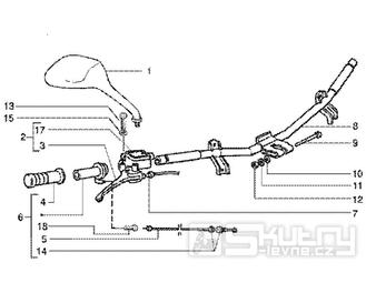 T38 Řidítka, pravá rukojeť, zrcátko, brzdová páčka - Gilera Runner 50 Poggiali do roku 2005 (ZAPC36200...)