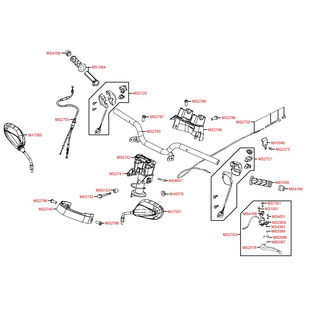 F03 Řidítka / zrcátka / gripy a kapotáž řidítek - Kymco Agility 50 RS 2T Naked KE10BB