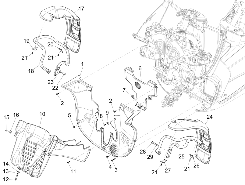 2.33 Přední blatníky - Gilera Fuoco 500ccm 4T-4V ie E3 LT od 2013 (ZAPM83100...)