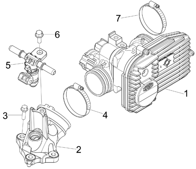 1.36 Škrtící klapka, vstřikovač - Gilera Nexus 125ie 4T LC 2008 (ZAPM35700)