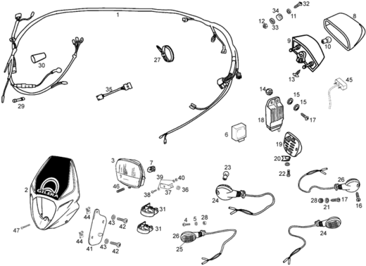 T21 Světla, blinkry, klakson, regulátor napětí - Gilera SMT SM 50 EBS do roku 2005 (ZAPG12A1A4H)