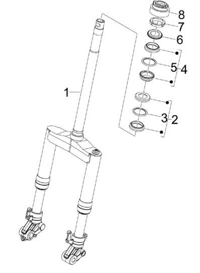 4.02 Přední kyvná vidlice, ložiska řízení - Gilera Runner 50 SP 2005 UK (ZAPC461000)