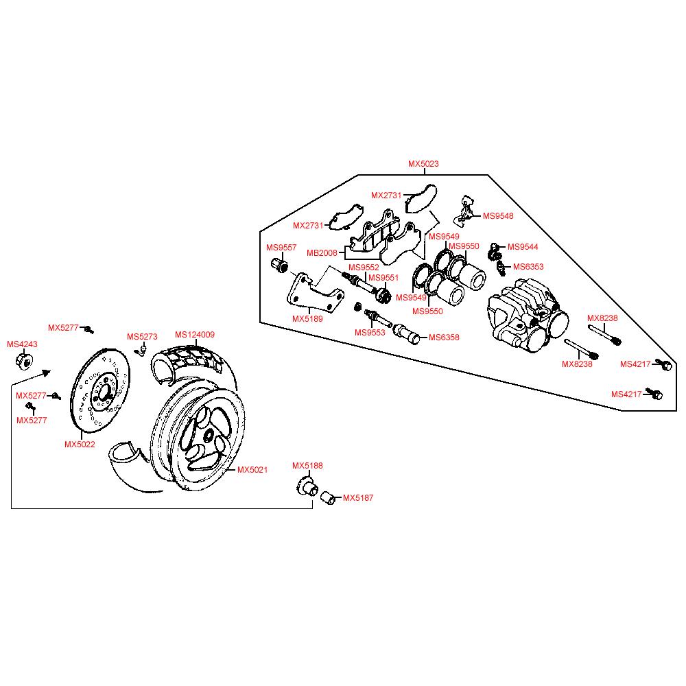 F08 Zadní kolo a brzdič - Kymco Dink 125