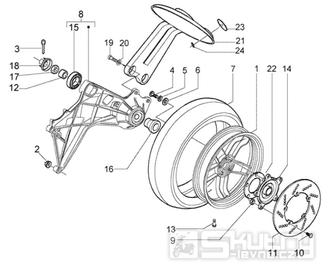 T43 Zadní kolo, brzdový kotouč - Gilera Nexus 500ccm 4T LC do roku 2005 (ZAPM35200... , ZAPM3510...)