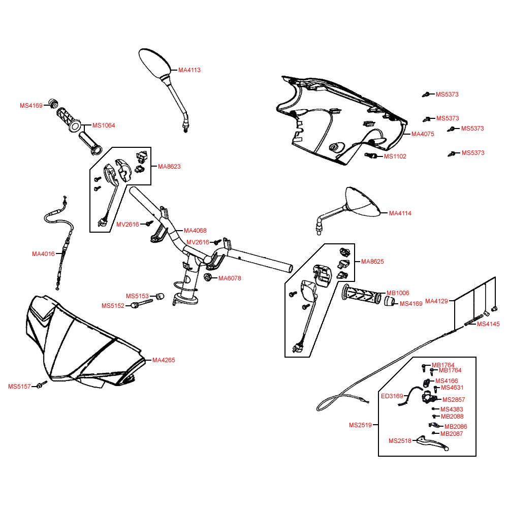 F03 Rukojeti / Zrcátka/ Řídítka/ Kabotáž - Kymco Agility 50 Carry 4T KG10DA