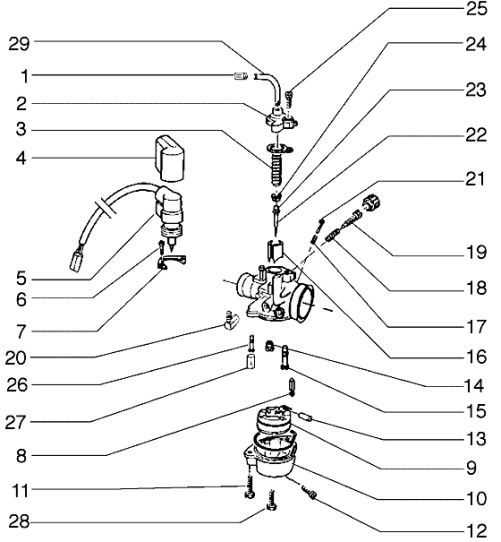 T15 Karburátor (jednotlivé díly) - Gilera Stalker 50 do roku 2005 (ZAPC13000...)