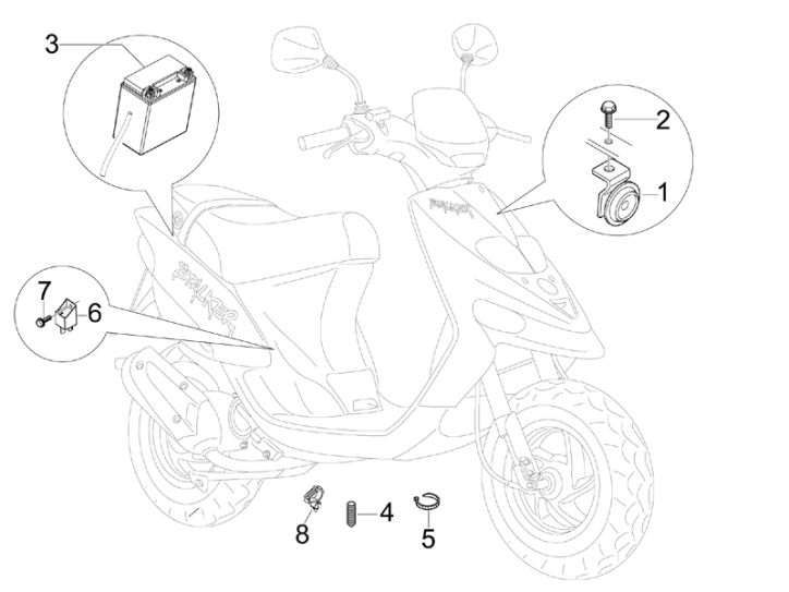 6.05 Baterie, houkačka, relé - Gilera Stalker 50 2T 2008-2011 (ZAPC40100, ZAPC40101)