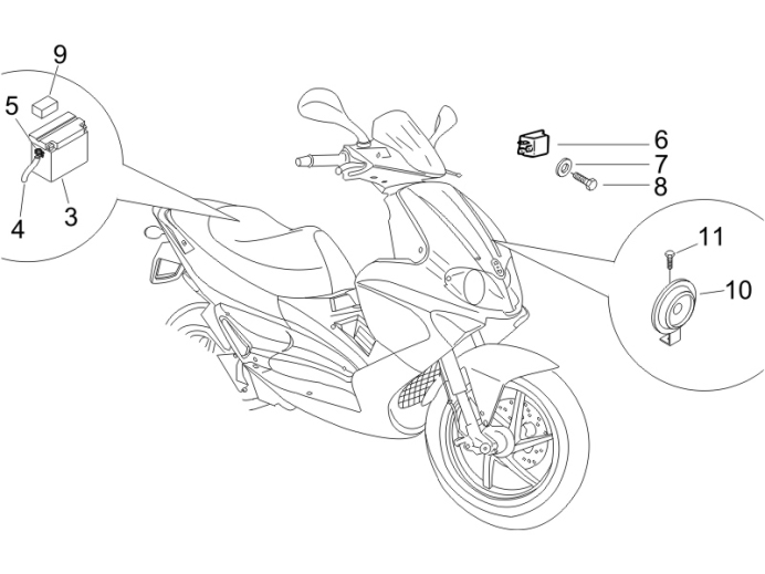 6.05 Baterie, houkačka, relé - Gilera Runner 50 PureJet 2005-2006 (ZAPC46200)