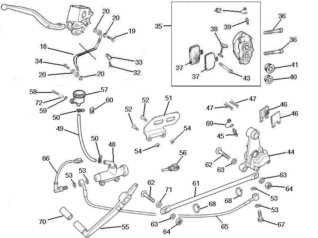 5.01 Brzdový třmen, nožní pedál, hlavní brzdový válec - Gilera SC 125 2006 (6H332629, VTHGS1A1A, VTHGS1A1B)