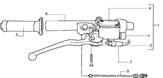 T35 Přední brzdová páčka a rukojeť - Gilera DNA 180ccm 4T LC do 2005 (ZAPM26000...)