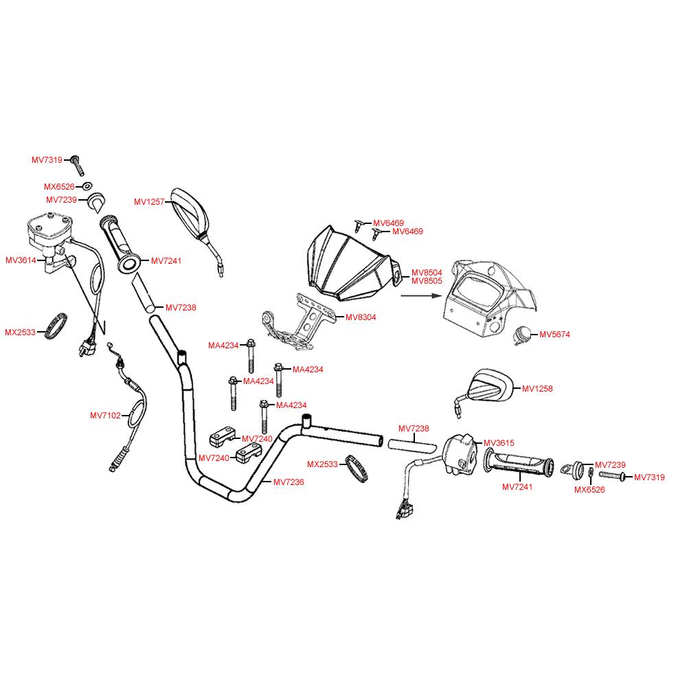 F03 Řidítka, kapotáž řidítek, zrcátka, přepínače - Kymco  MXU 450i LOF LC90CE