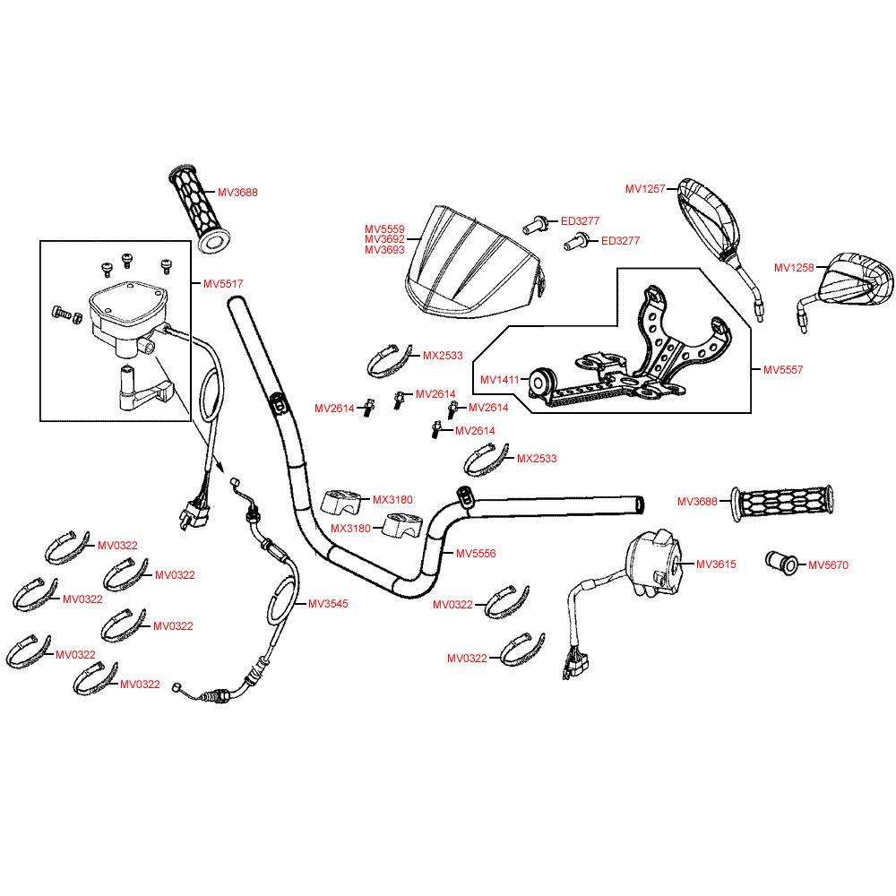 F03 Řidítka / zrcátka a ovládání - Kymco MXU 500 IRS LOF