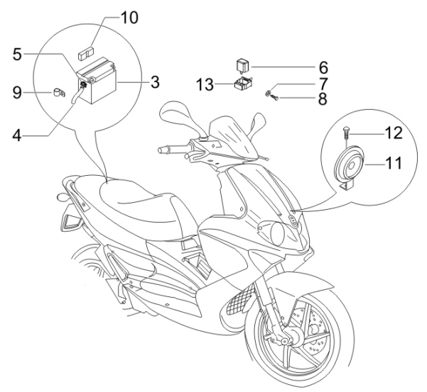 6.05 Baterie, houkačka, relé - Gilera Runner 50 PureJet Race CH 2006 (ZAPC46200)