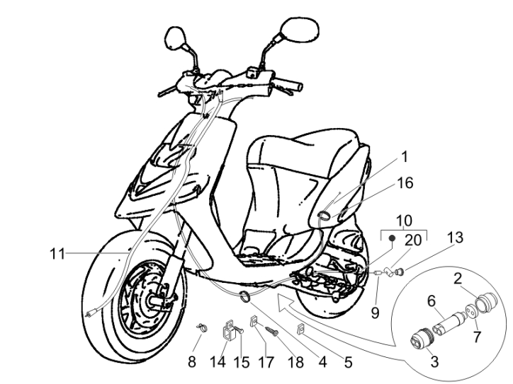 5.03 Brzdové lanko, rozdělovač, lanko plynu - Gilera Stalker 50 2T 2007-2008 (ZAPC40100)