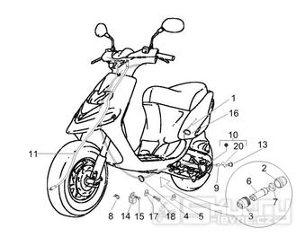 5.03 Brzdové lanko, rozdělovač, lanko plynu - Gilera Stalker 50 2T 2007-2008 (ZAPC40100)