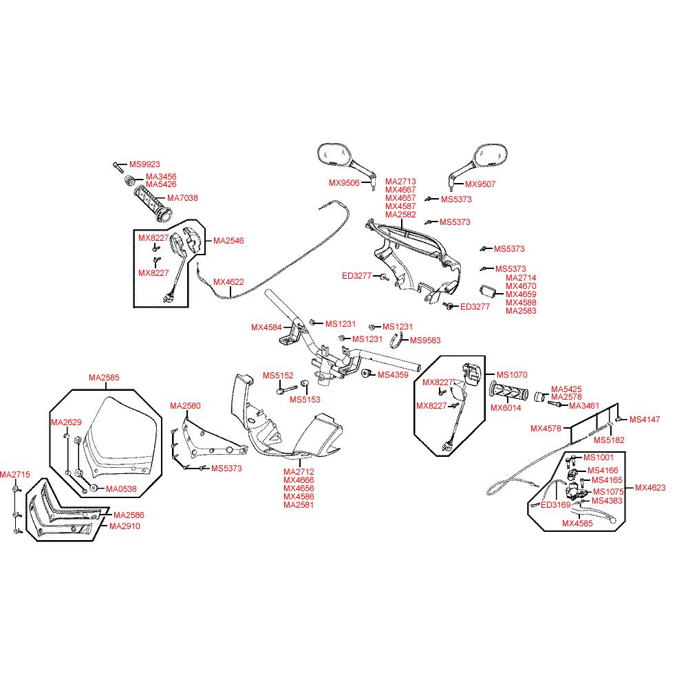 F03 Rukojeti / Zrcátka/ Řídítka/ Kabotáž - Kymco People S 50