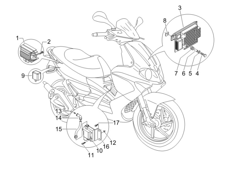 6.06 Regulátor napětí, zapalovací cívka a kabel - Gilera Runner 50 PureJet SC 2006 (ZAPC46200)