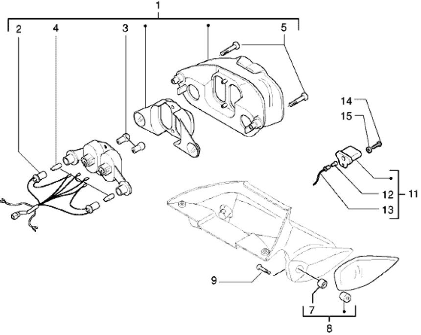 T42 Zadní světlo a osvětlení SPZ - Gilera DNA 180ccm 4T LC do 2005 (ZAPM26000...)