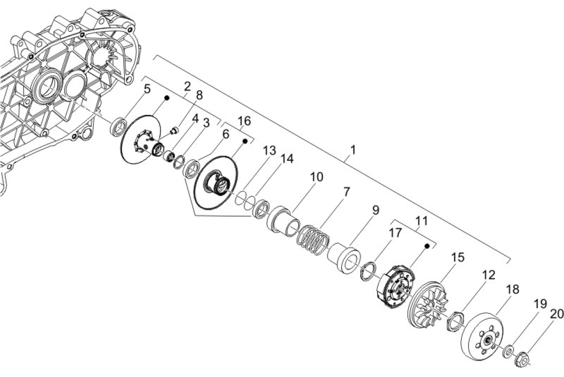 1.14 Zadní řemenice se spojkou - Gilera Runner 200 VXR 4T LC 2005-2006 (ZAPM46200)